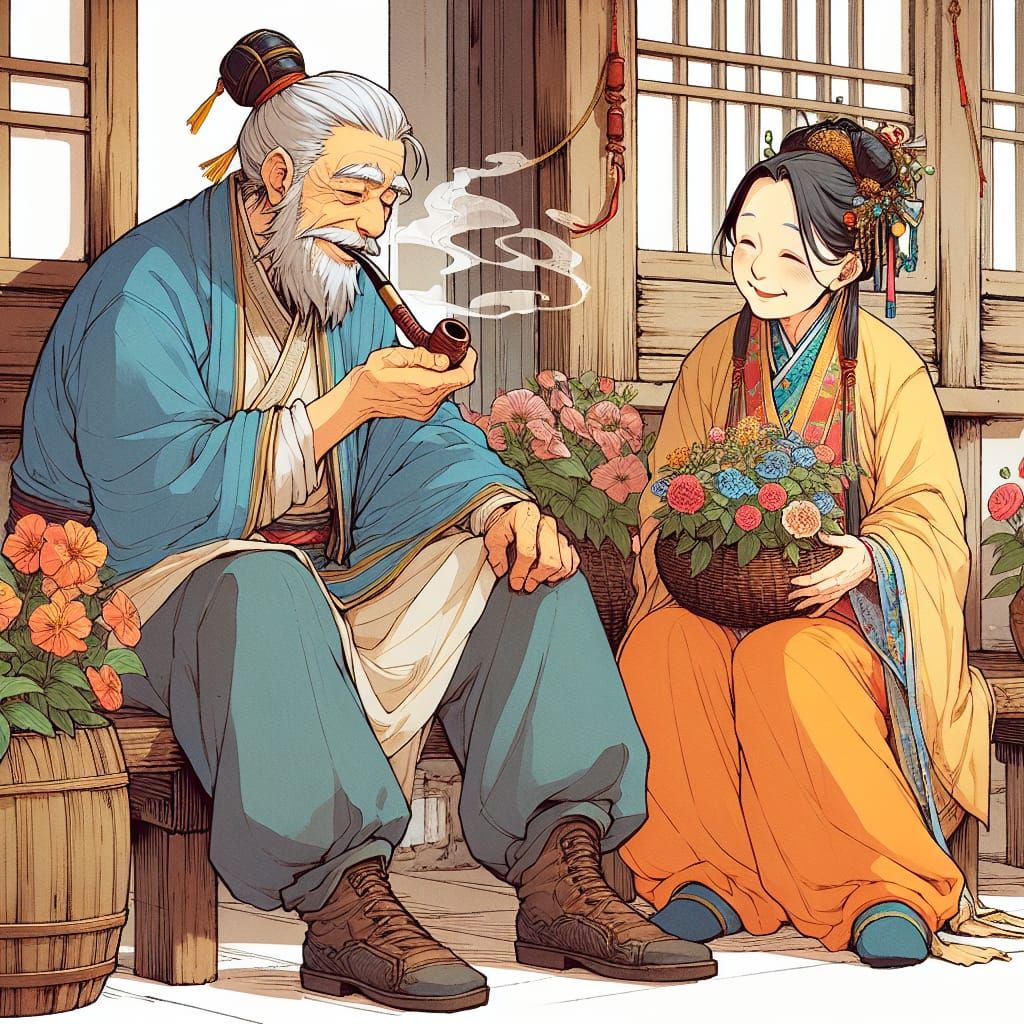 Elderly Couple Finds Comfort in Traditional Asian Life