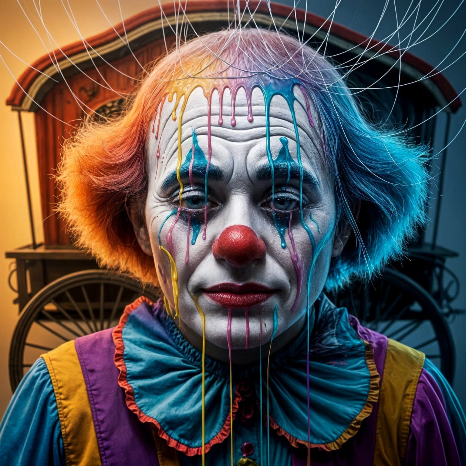 Sorrowful Clown Melts in a Whimsical, Melancholic Scene