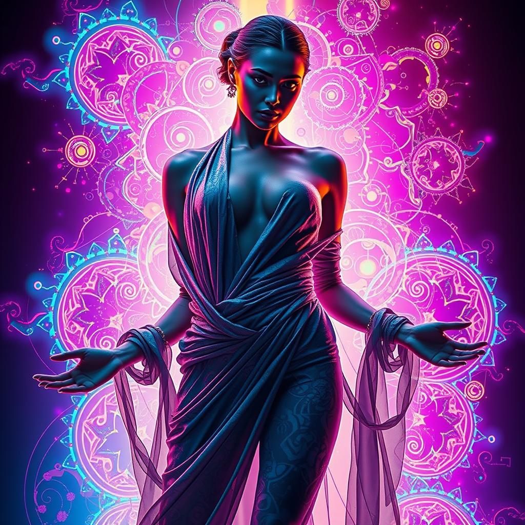 Neon Fractal Goddess in Cyberpunk Style
