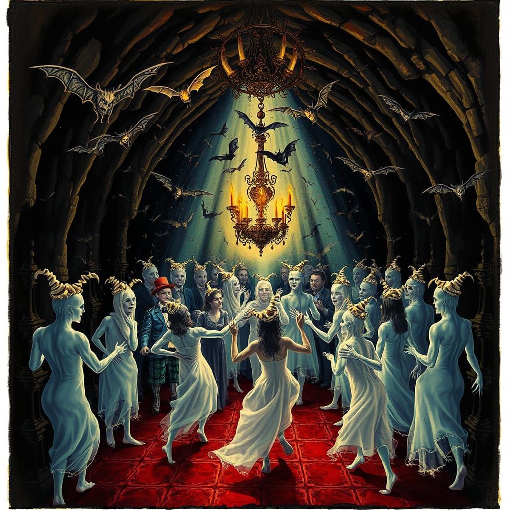 Gothic Crypt New Year's Ball with Ghostly Revelers