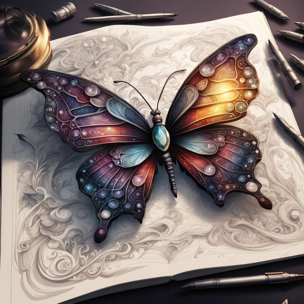 Elegant Crystal Butterfly Sketchbook Illustration