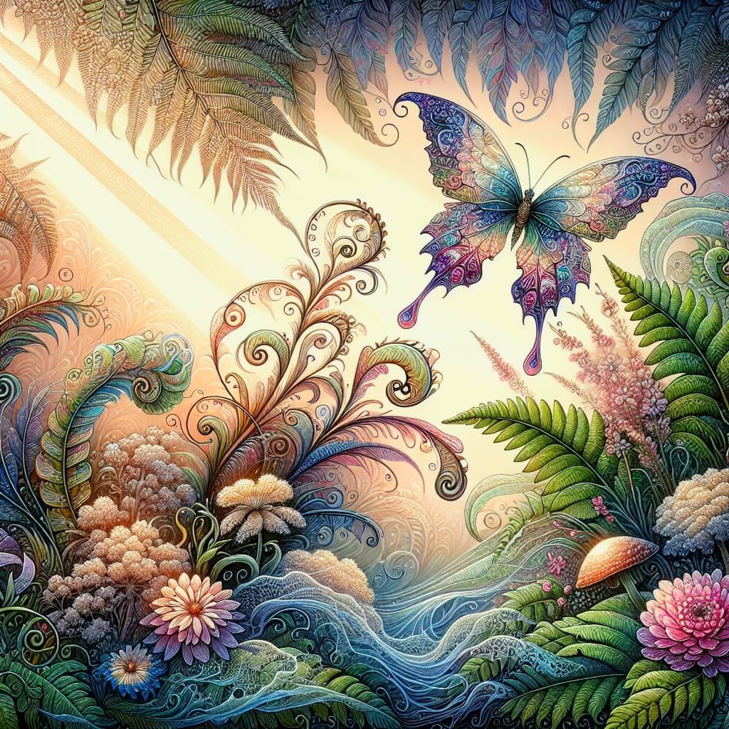Enchanted Springtime Realm with Fantasy Butterfly
