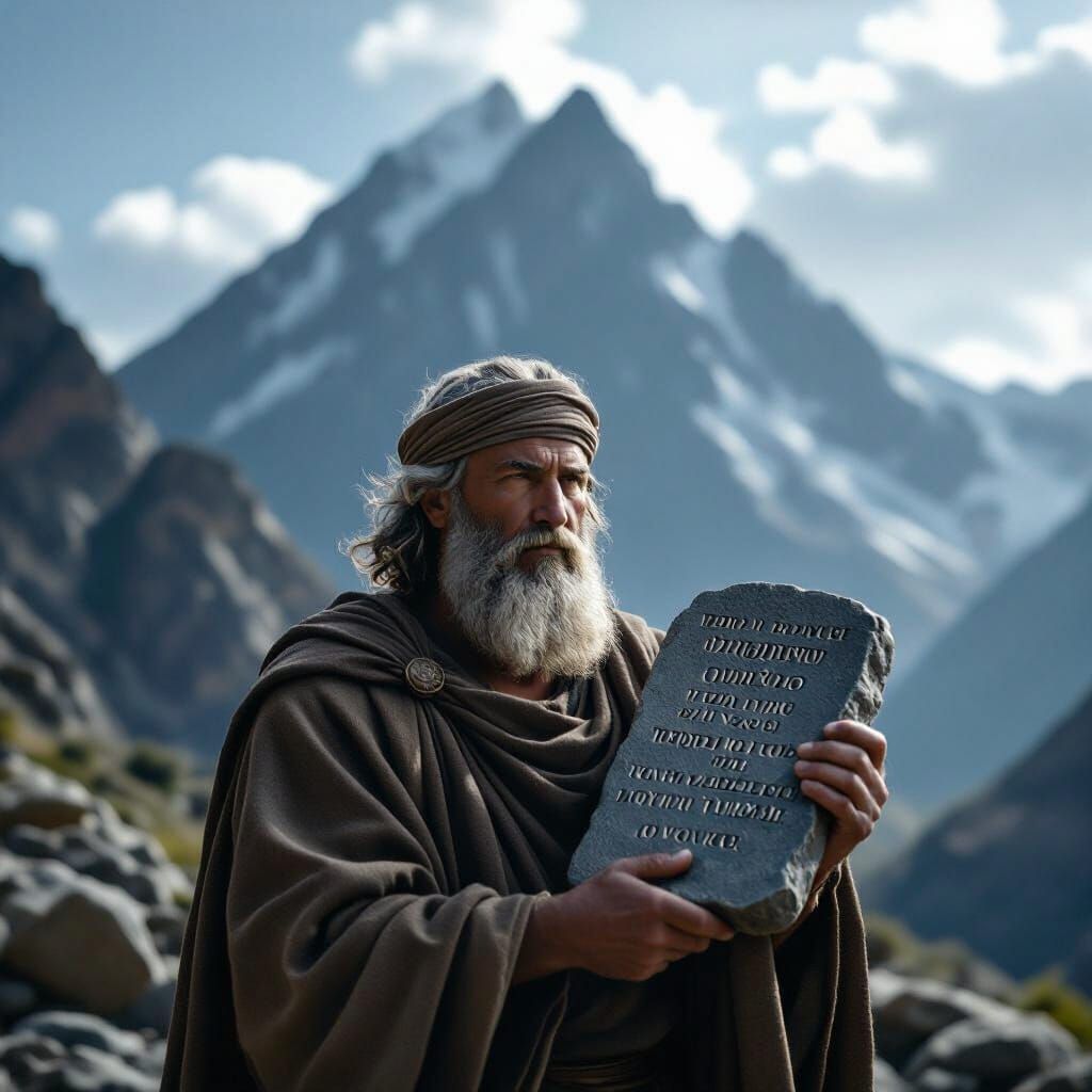 Moses Descends Mountain With Ten Commandments