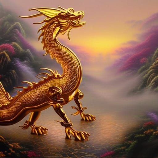 Golden Bamboo Dragon in Ethereal Mist