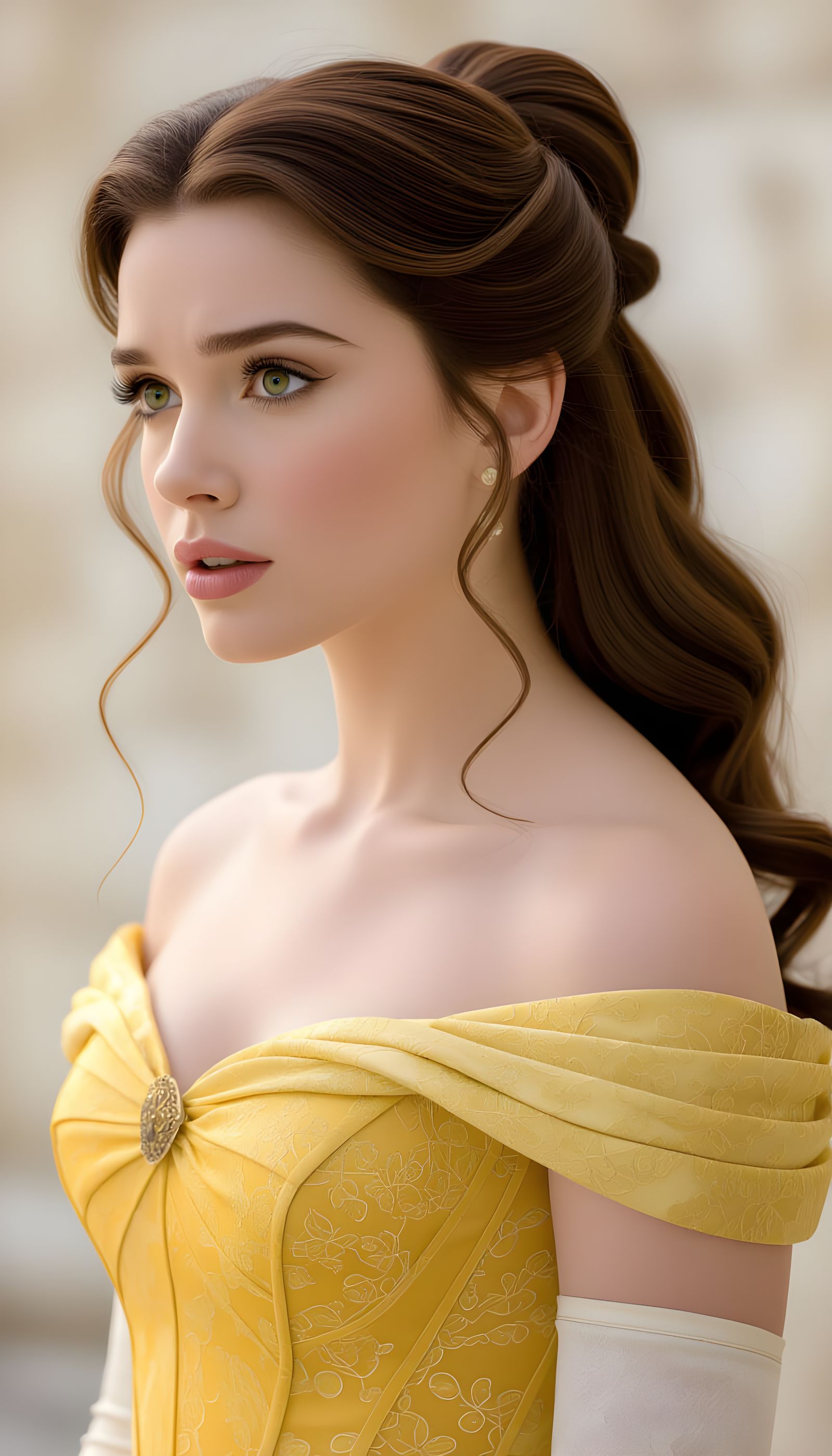 Belle Portrait in Off-Shoulder Dress Pixar Style