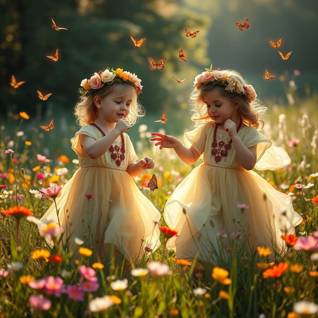 Children Playing in Meadow, Renaissance Style