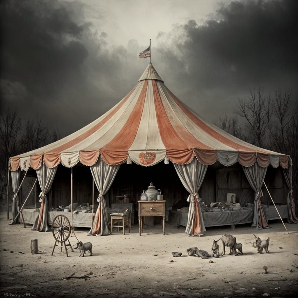 Grotesque Circus Tent Oil Painting Masterpiece