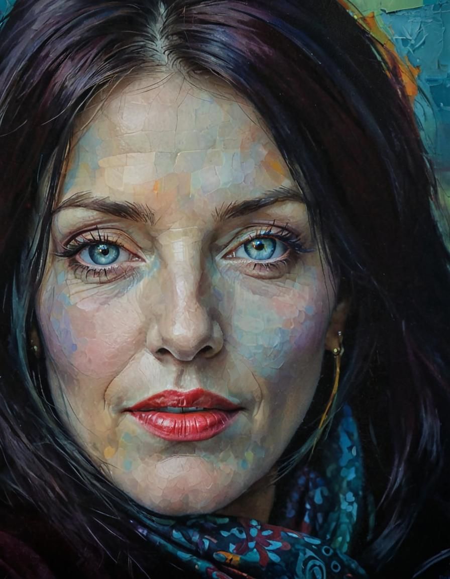 Elegant Lady Portrait with Impasto Style Background