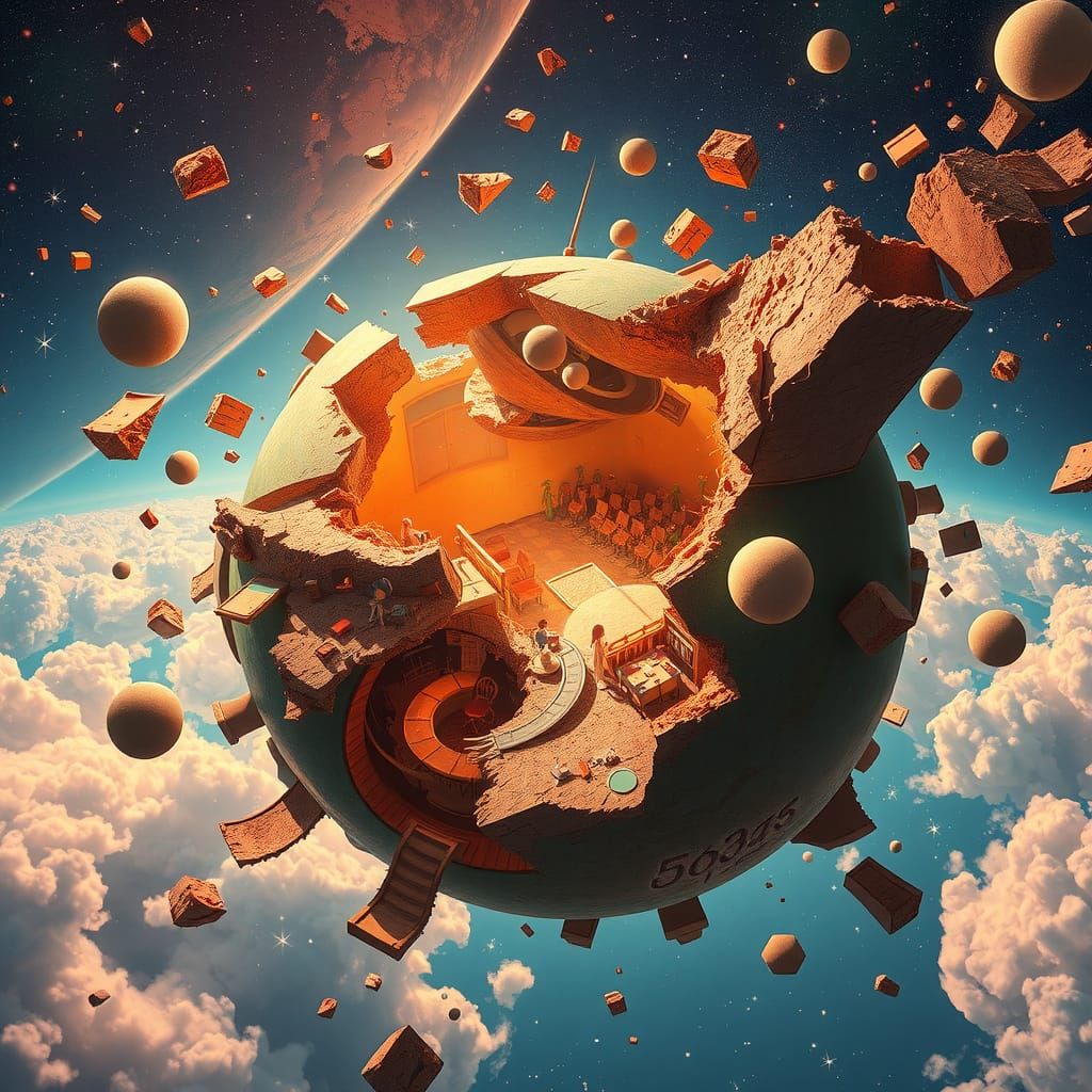 Vibrant Abstract Planetary Destruction Art