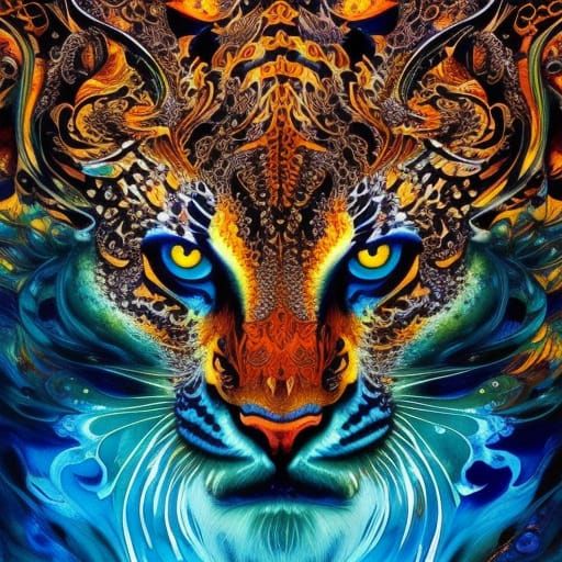 Ghost Tiger in Liquid Ink Splatter Style