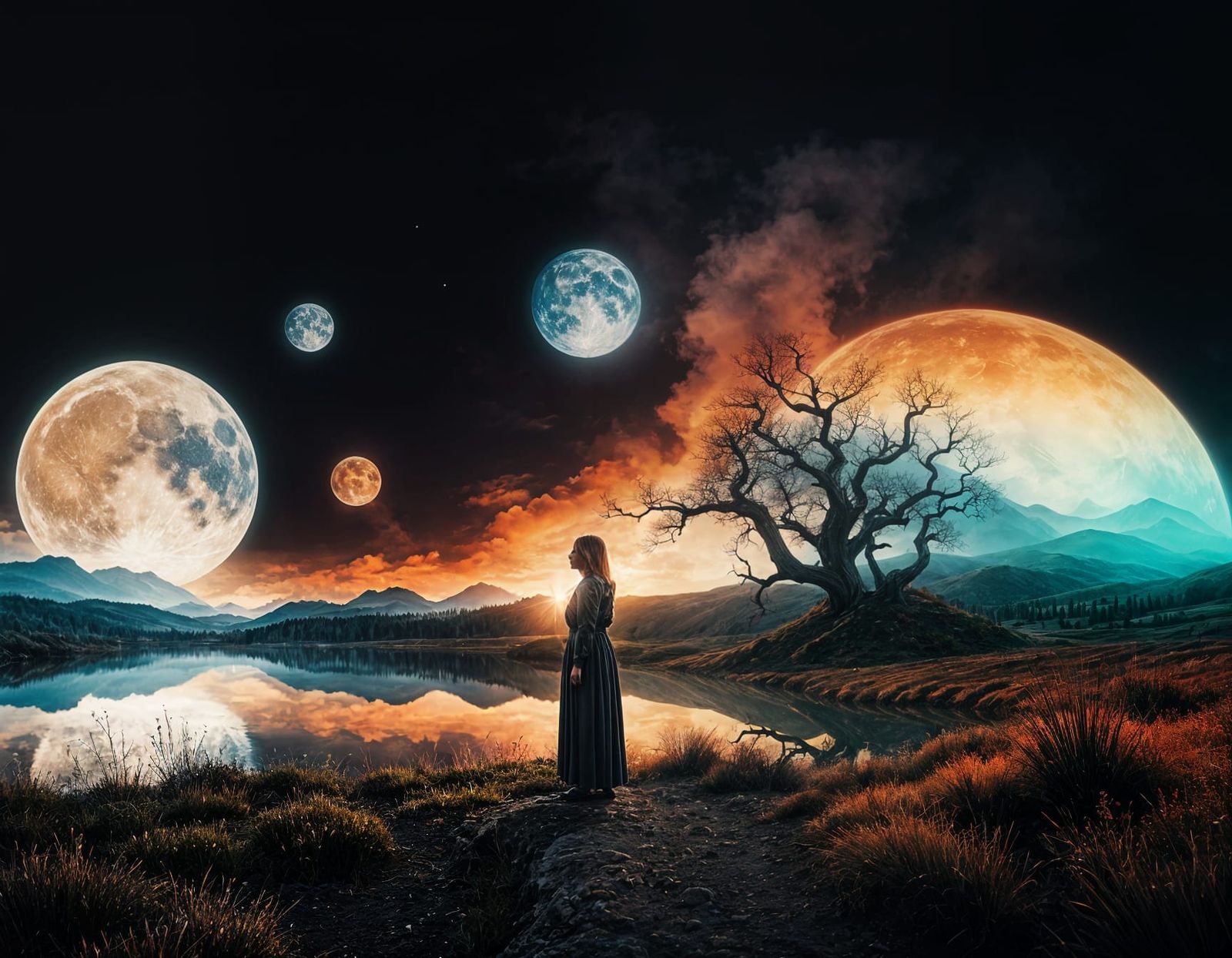 Woman's Portrait Merged With Alien Planet