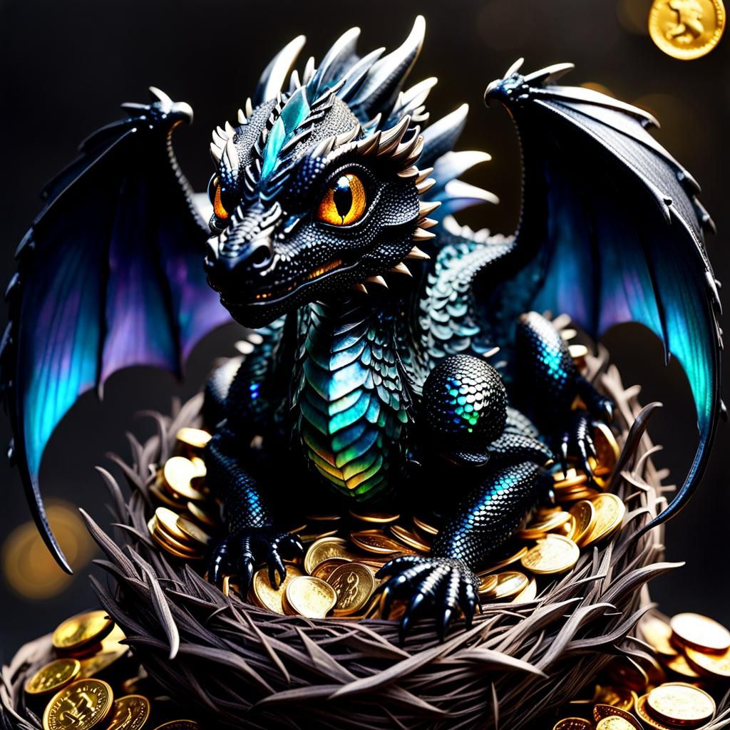 Kawaii Baby black-opal dragon.