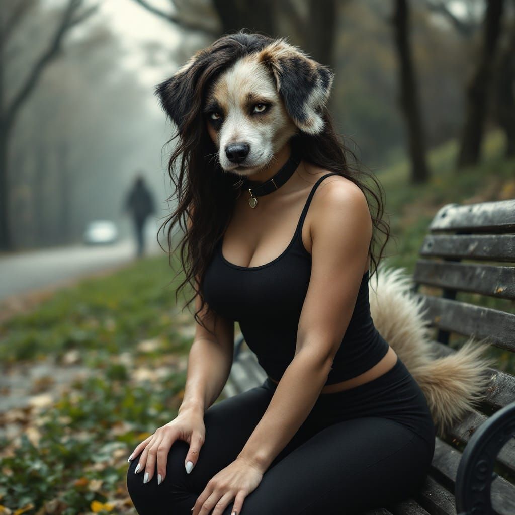 Surreal Woman Transforms into a Canine Hybrid in Moody Light...