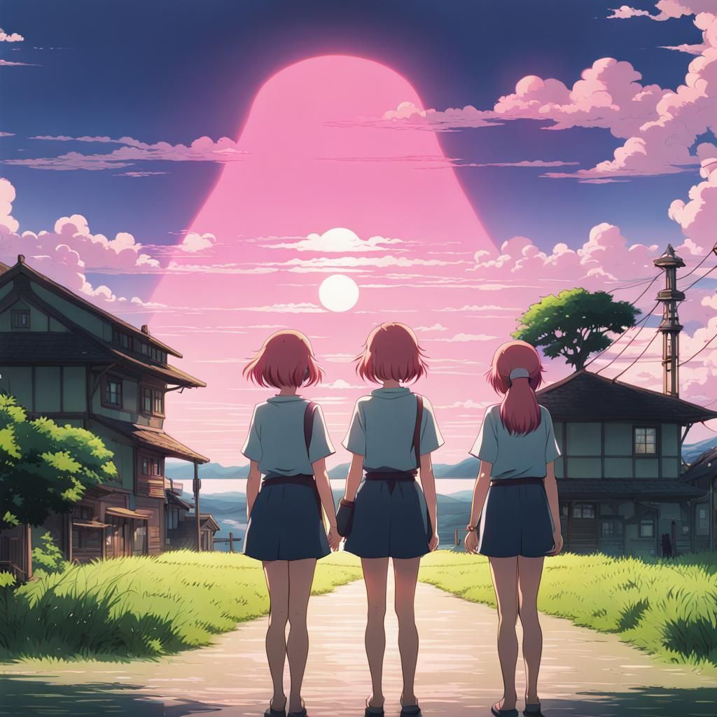 Anime Girls with Pink Hair and Glowing Eyes