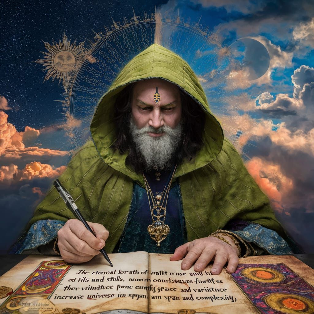 Mystical Juggalo Writing Manuscript in Starry Sky