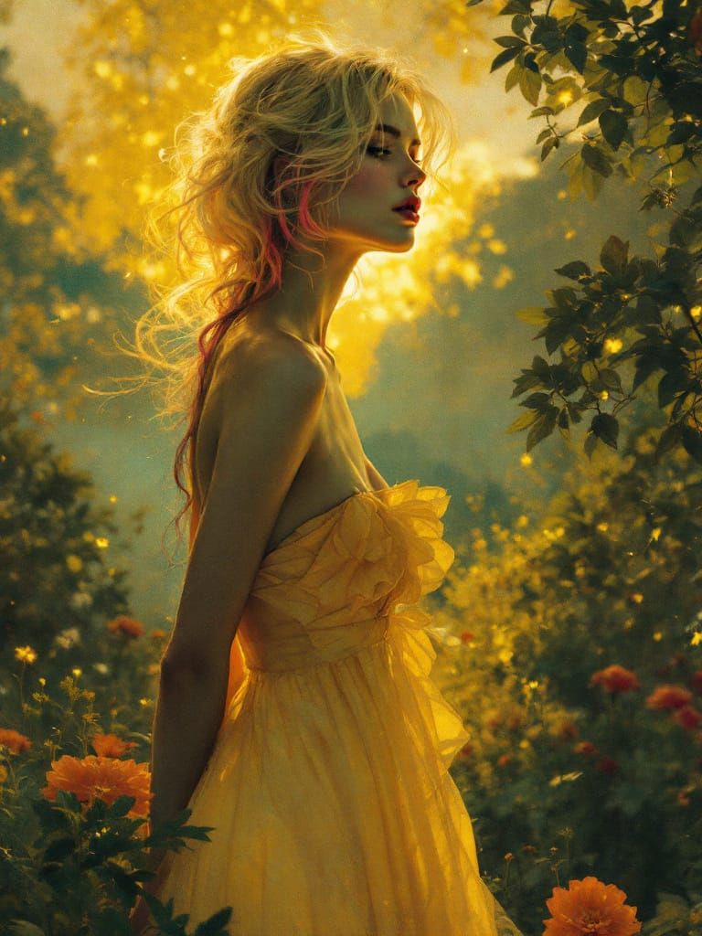 Ethereal Blond Pin-Up in Luminous Twilight Style