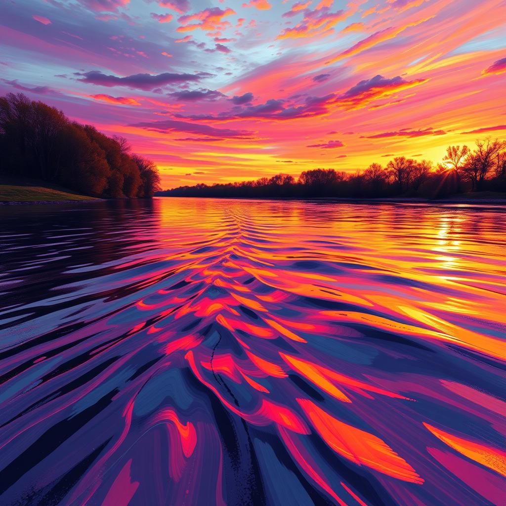 Vibrant Sunset River in Graffiti Art Style