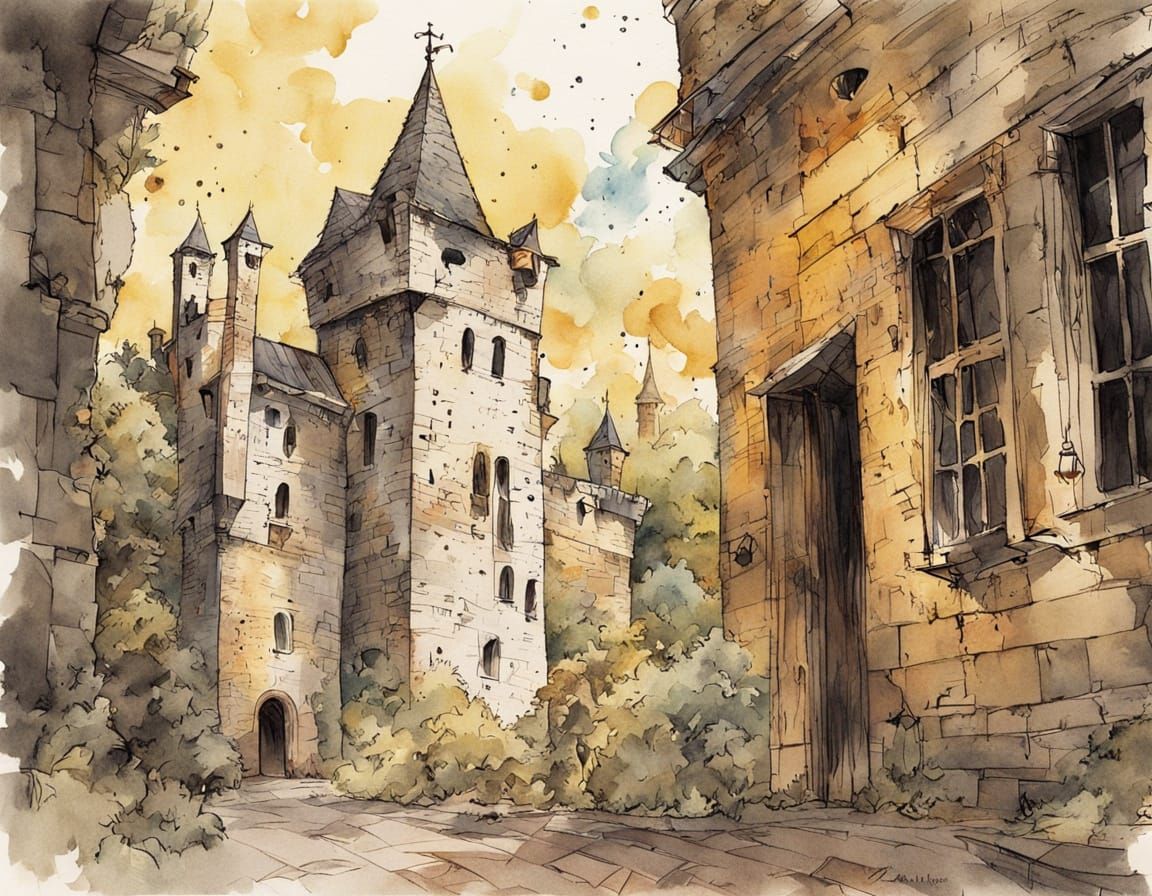 Whimsical Cat Launch in Medieval Castle Courtyard