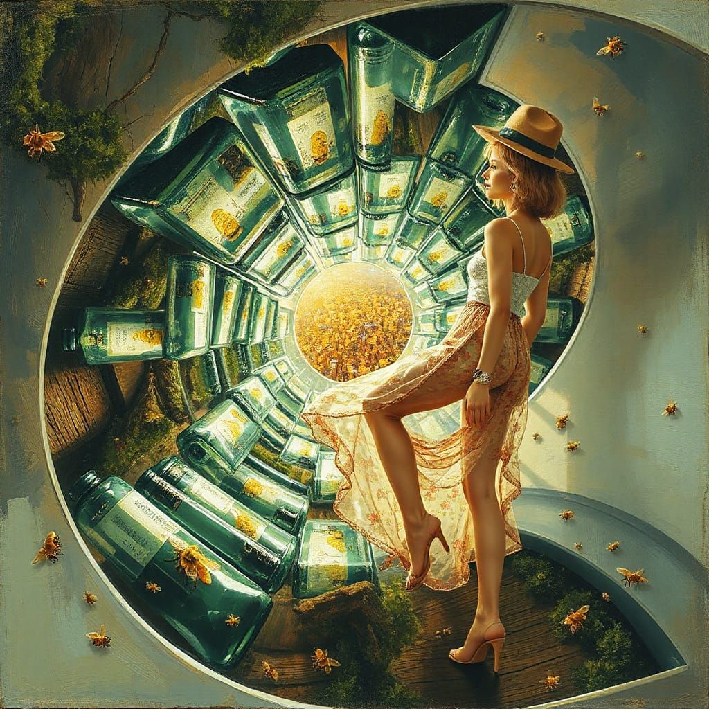 Fashionista and Twisted Glass Staircase in Neo-Impressionism...