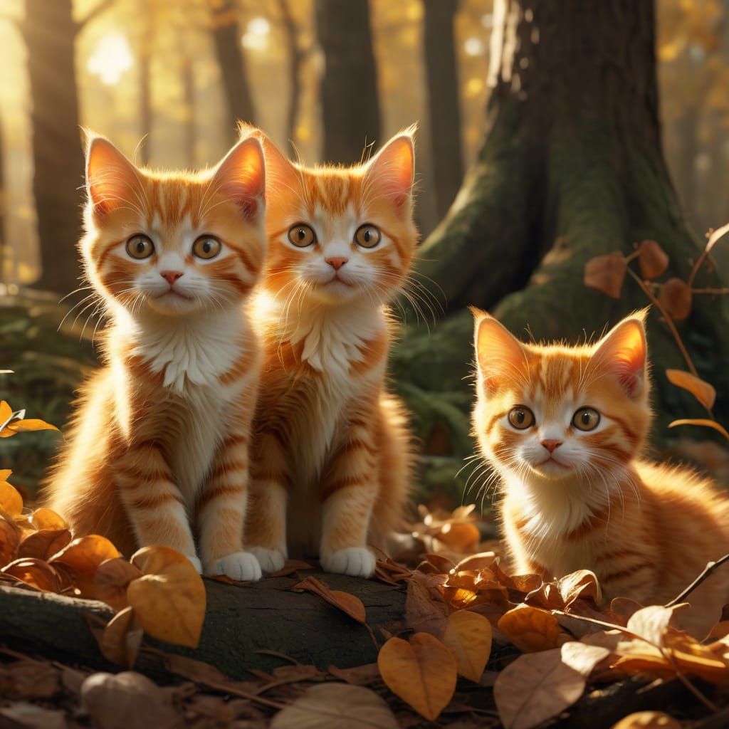 Cute Orange Kittens in Vibrant Autumn Forest