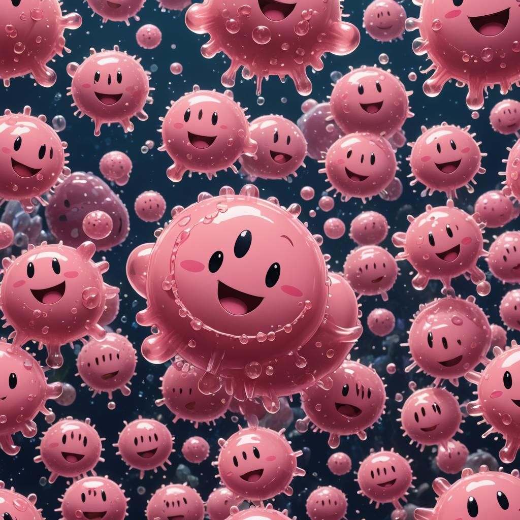 Cute Pink Amoeba Creature in Anime Style