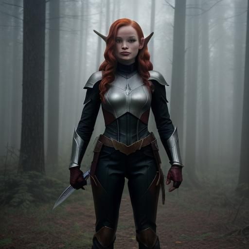 Fantasy Elf Warrior in Misty Forest, Cinematic Lighting