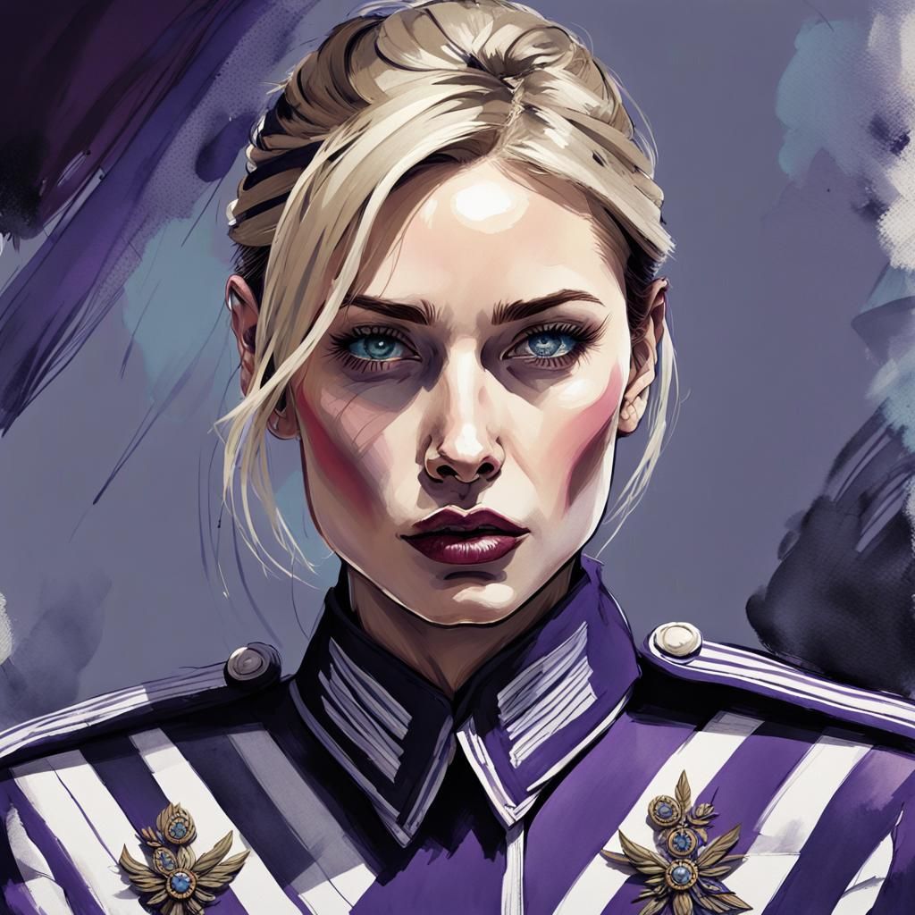 Stunning Woman in Military Suit, Digital Art Portrait
