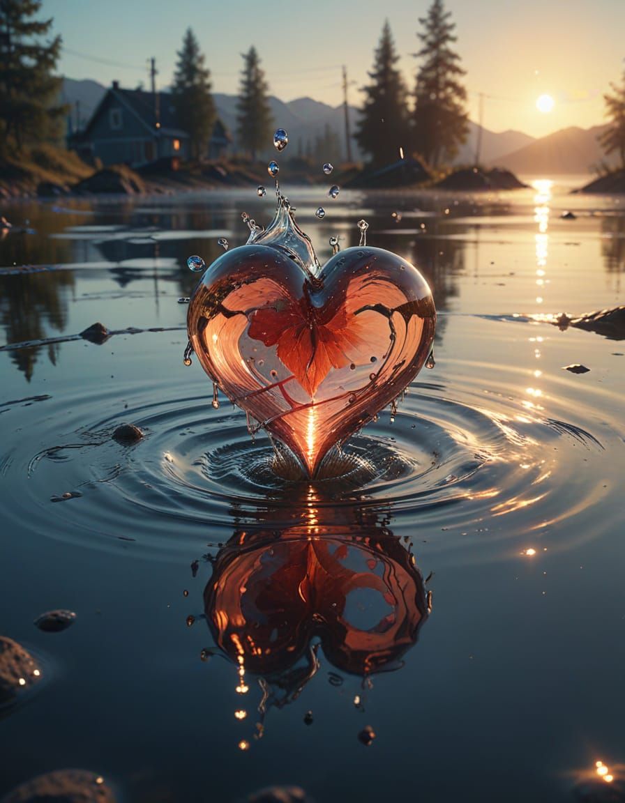 Ethereal Water Droplet Forms Transient Heart Shape