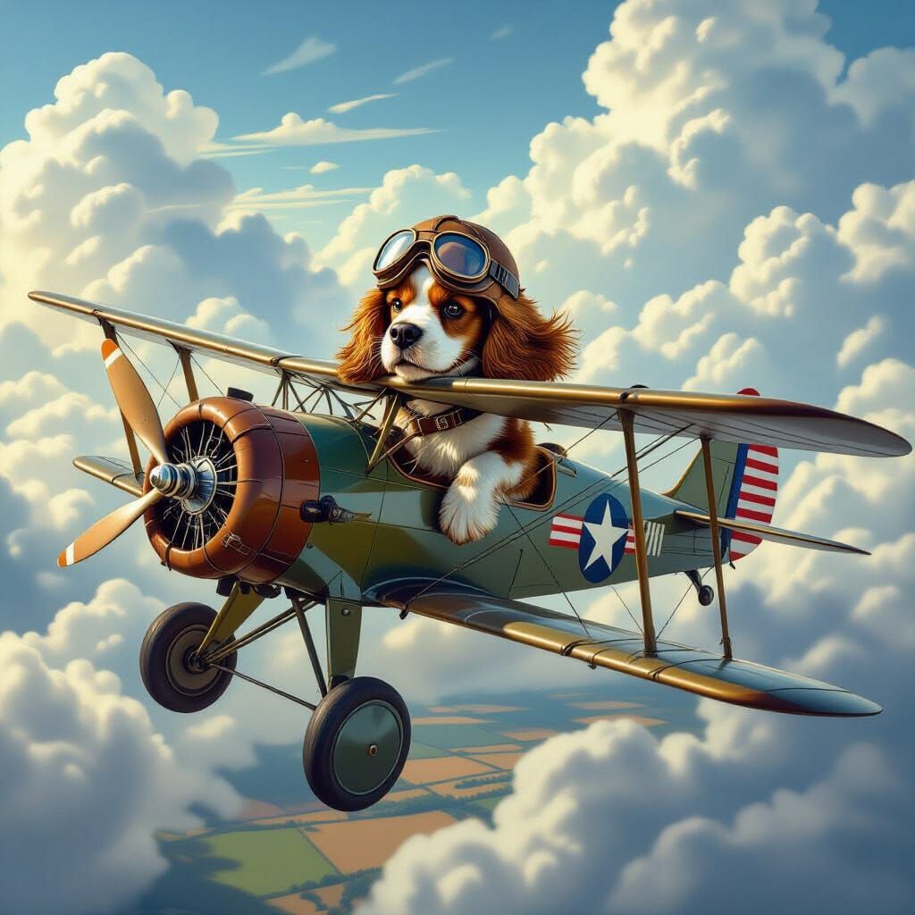 Cocker Spaniel Pilots Biplane Through Stormy Skies