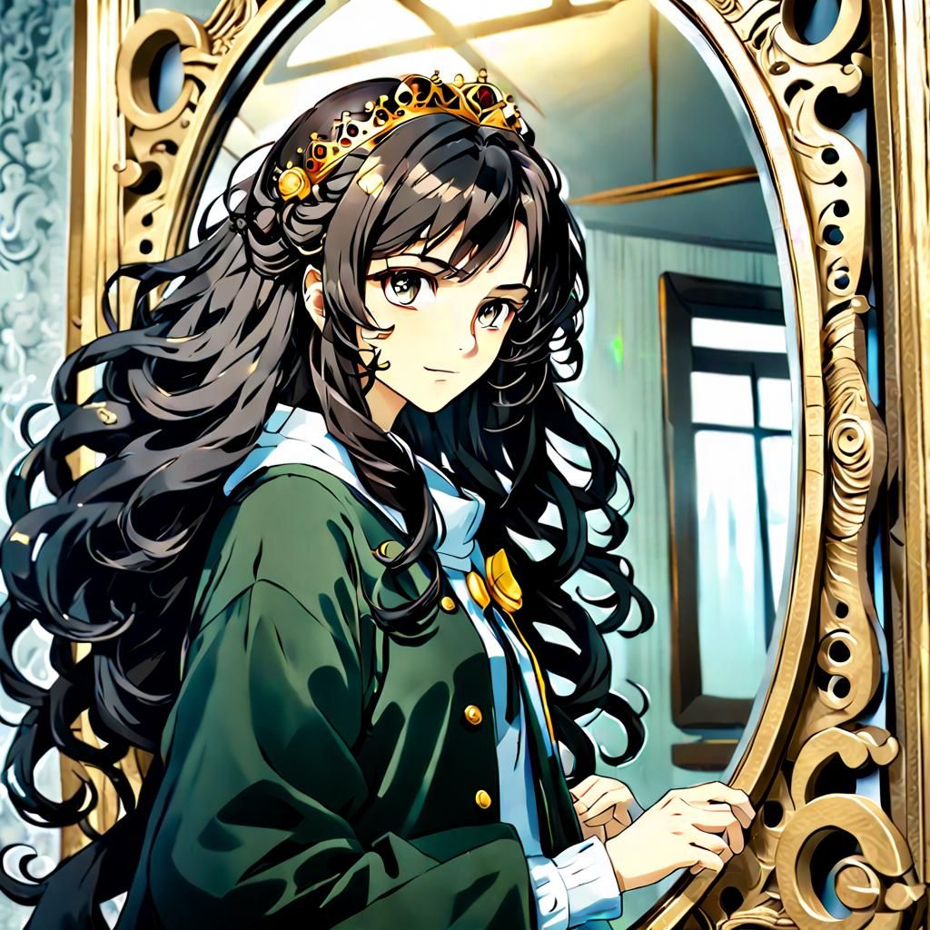 Anime Queen Caught in a Haunting Mirror Reflection