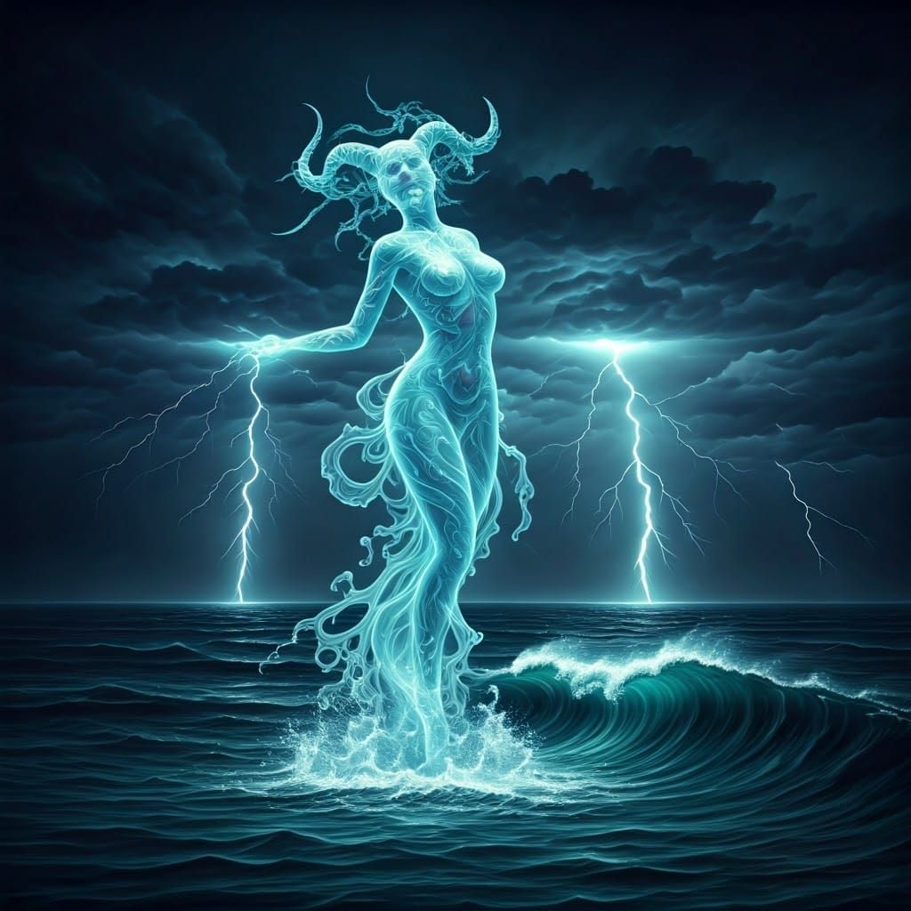 Dancing Water Elemental in Vicious Ocean Storm