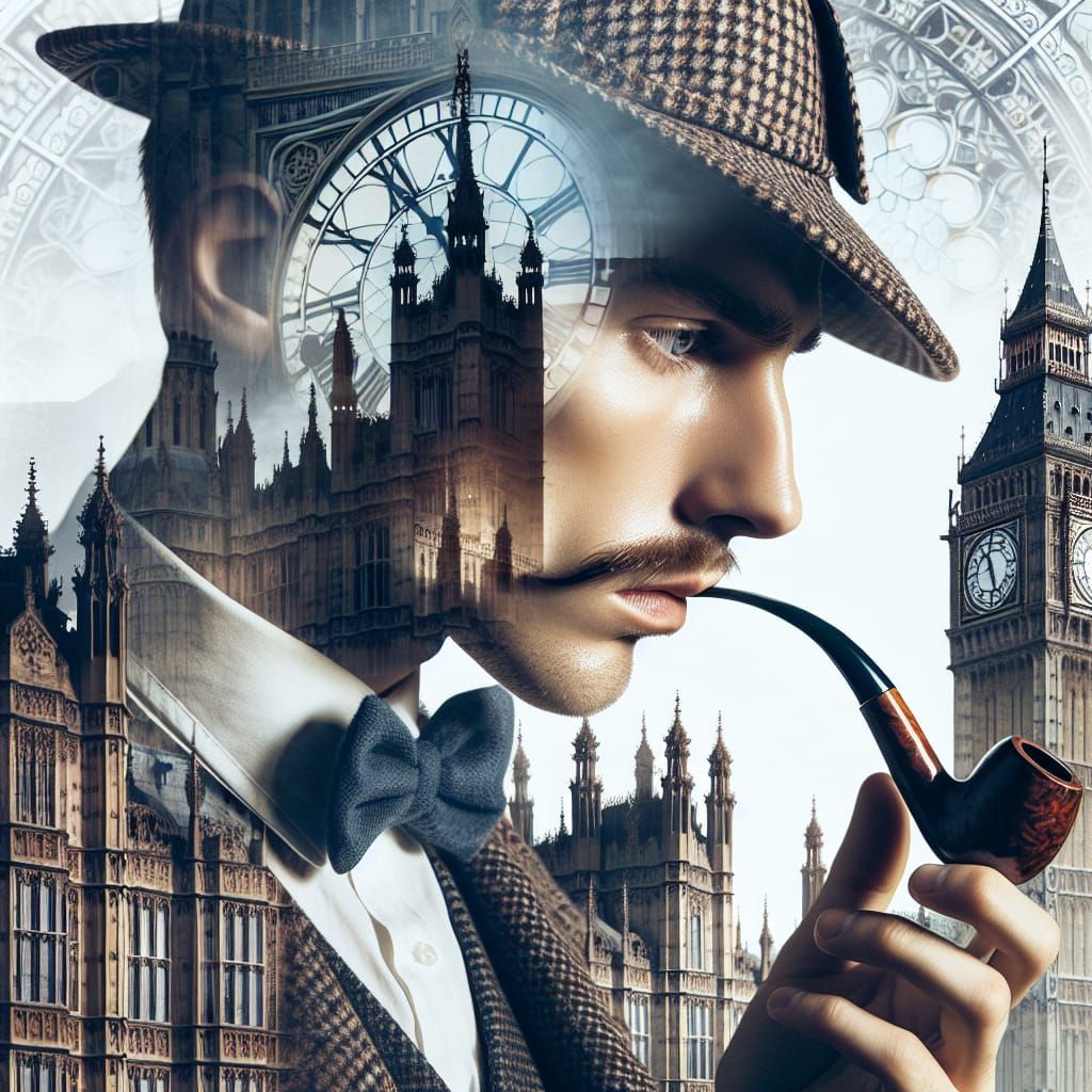 Classic Detective Double Exposure with Gothic Clock Tower