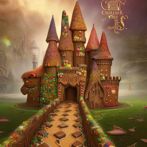 Gingerbread Castle with Gingerbread Men: Fantasy Concept Art