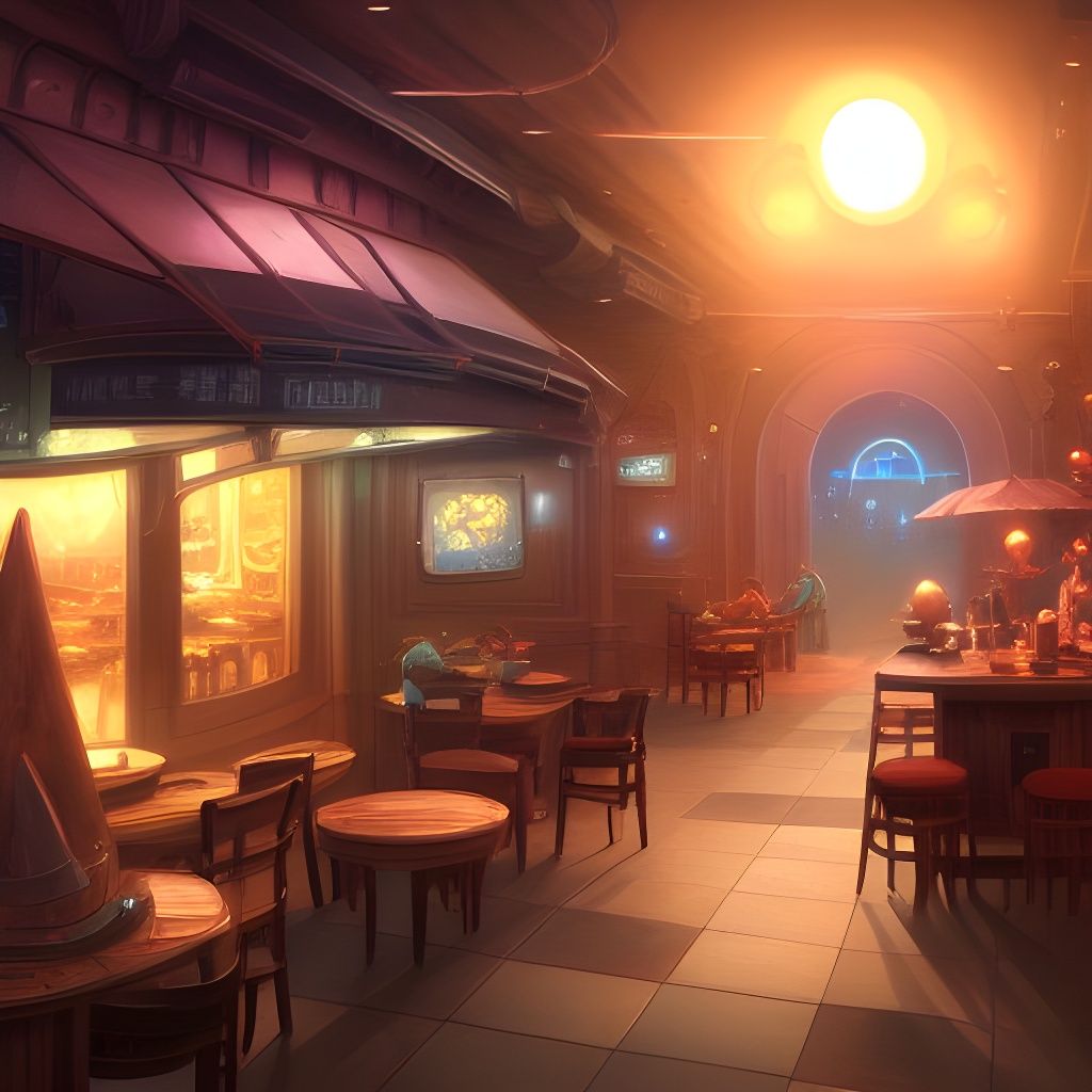 Detailed Night Cafe Digital Illustration