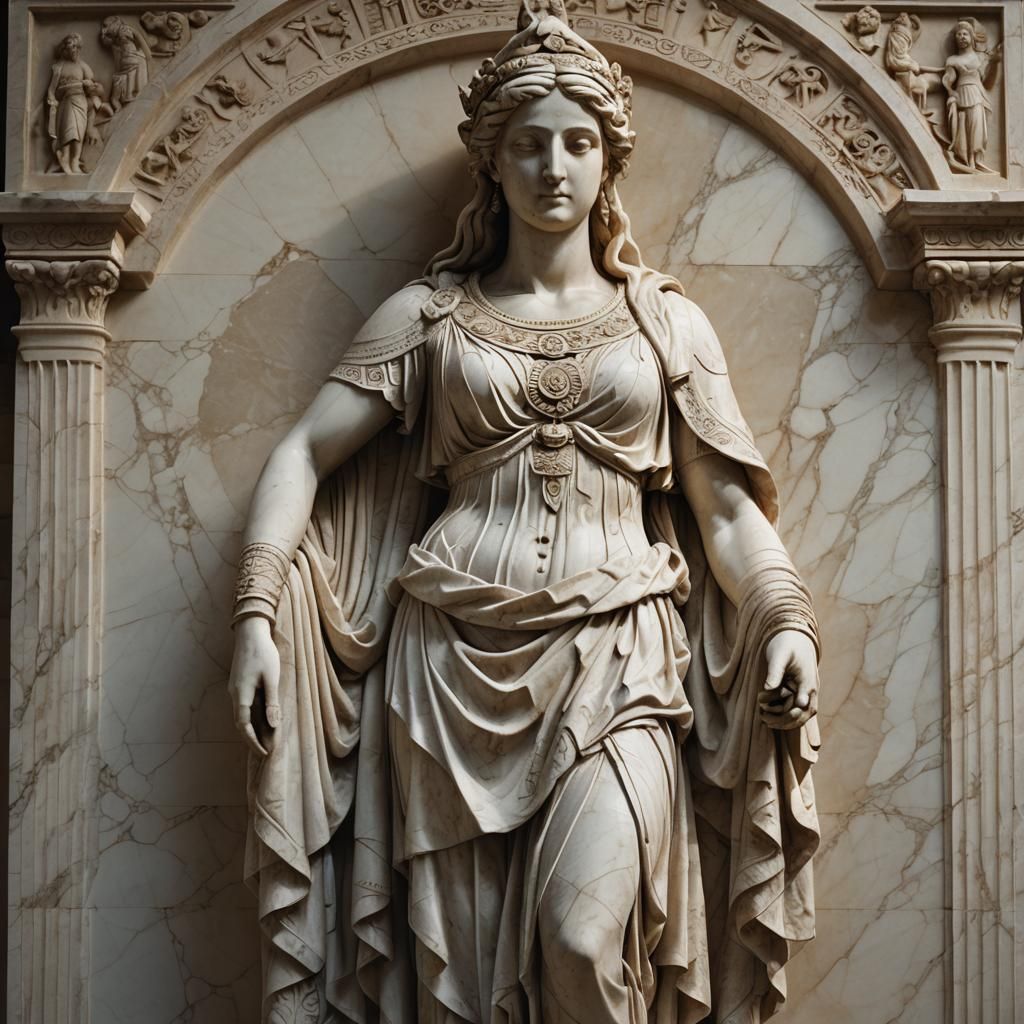 Classical Marble Goddess Sculpture on Stone Pedestal