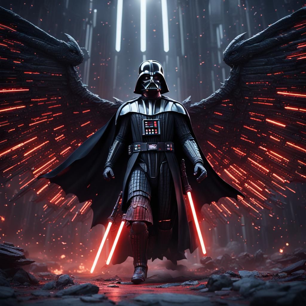 Darth Vader with Black Wings in Detailed Matte Painting