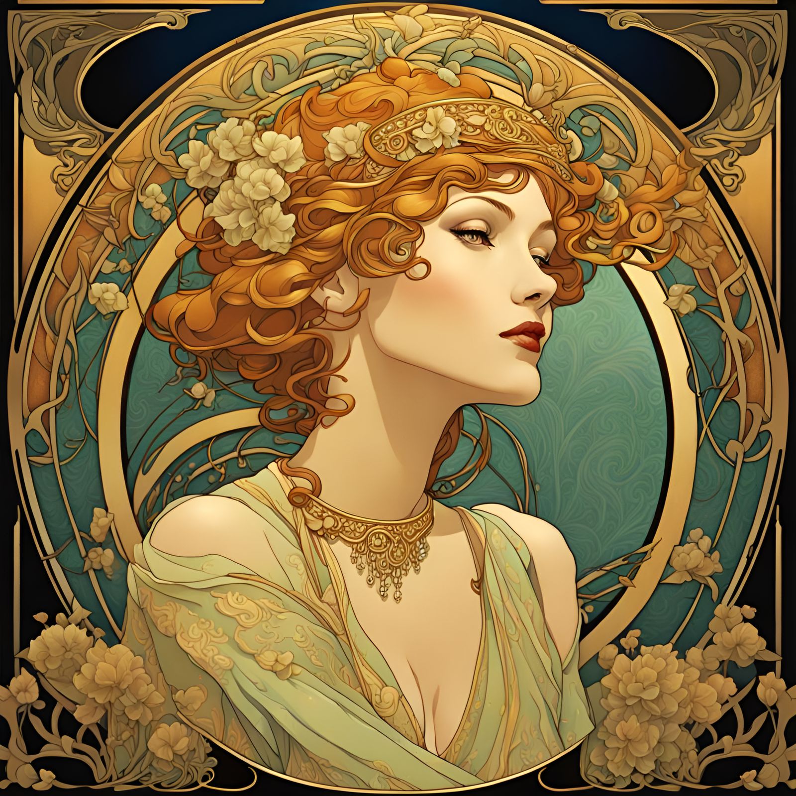 Art Nouveau Soprano Portrait in Golden Colors