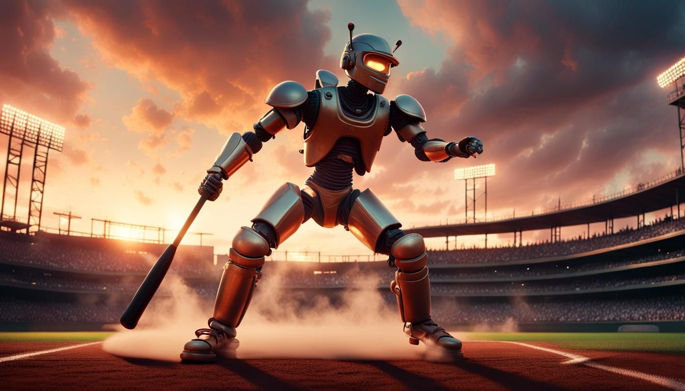 Baseball Robot Swings Bat in Nostalgic Stadium
