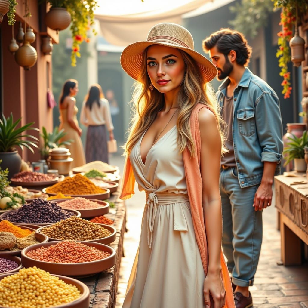 Moroccan Spice Market Watercolor Illustration