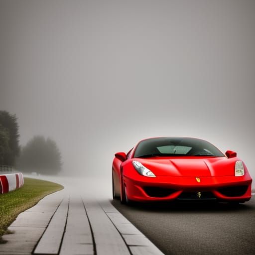 Ferrari Formula 1 Car on Foggy Road