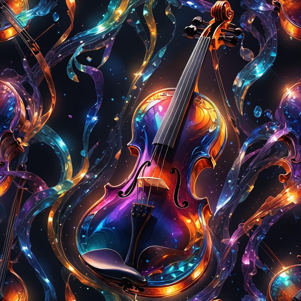 Crystal Rainbow Violin on Dark Stage, Impasto Oil