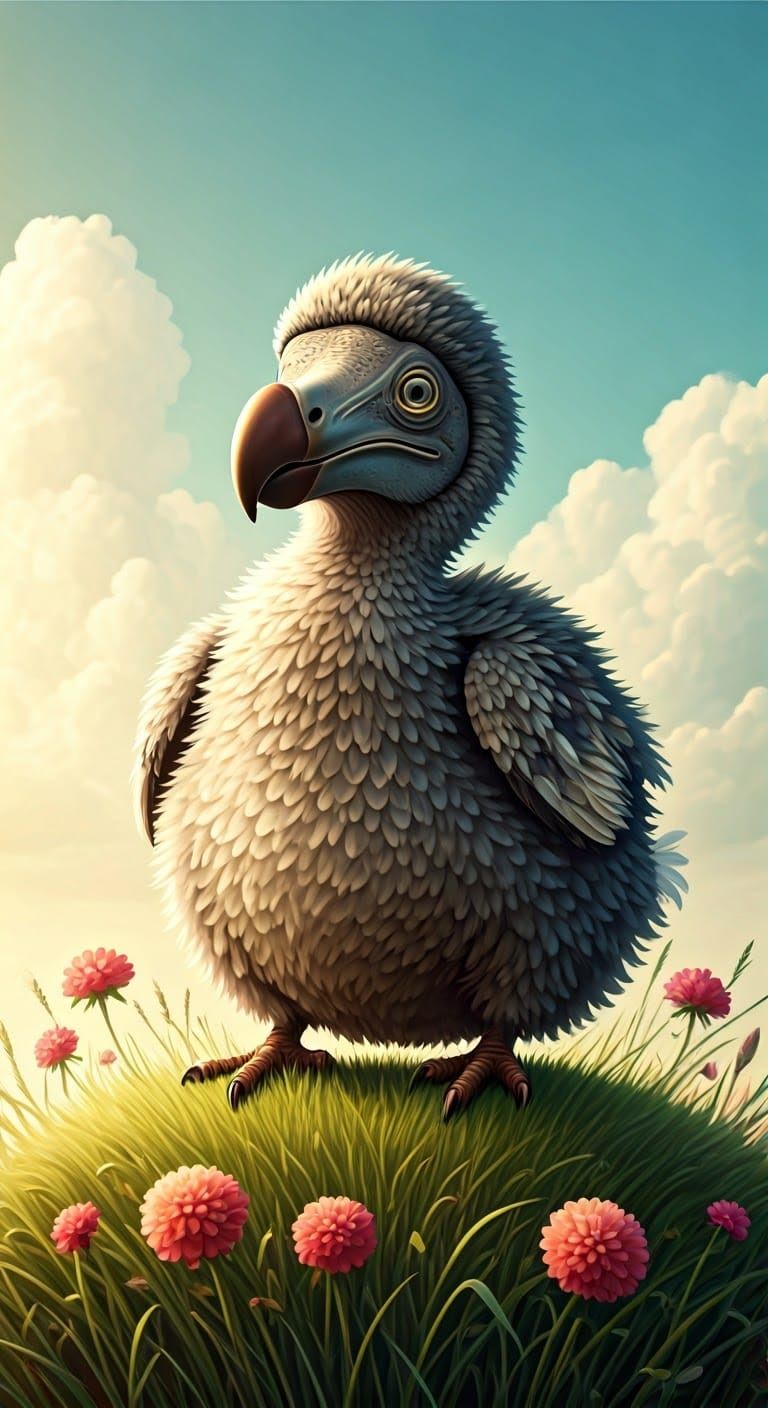 Whimsical Baby Dodo in Sunny Meadowland