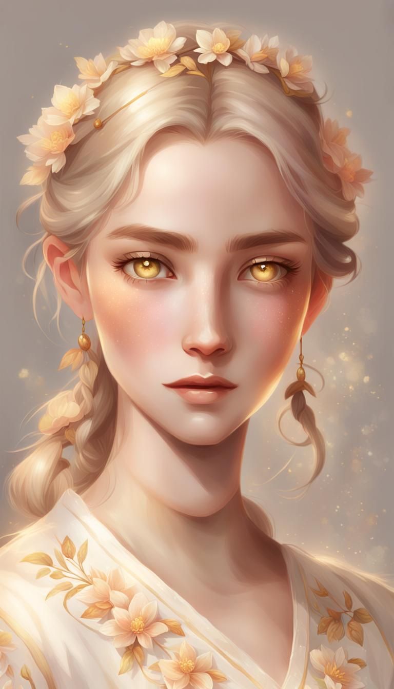 Heroic Woman in Luminous Floral Embroidery