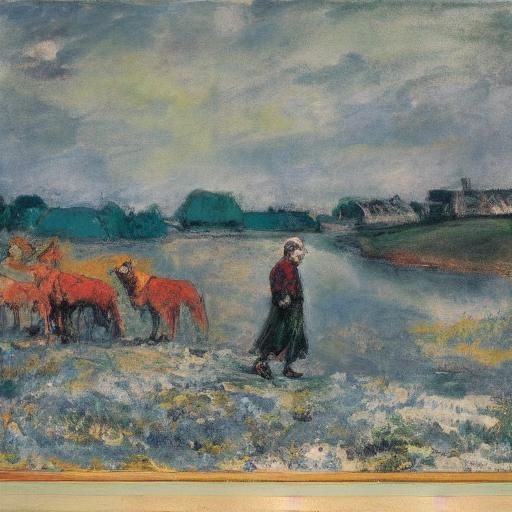 Eerie Landscape with Fleeing Animals in Expressionist Style