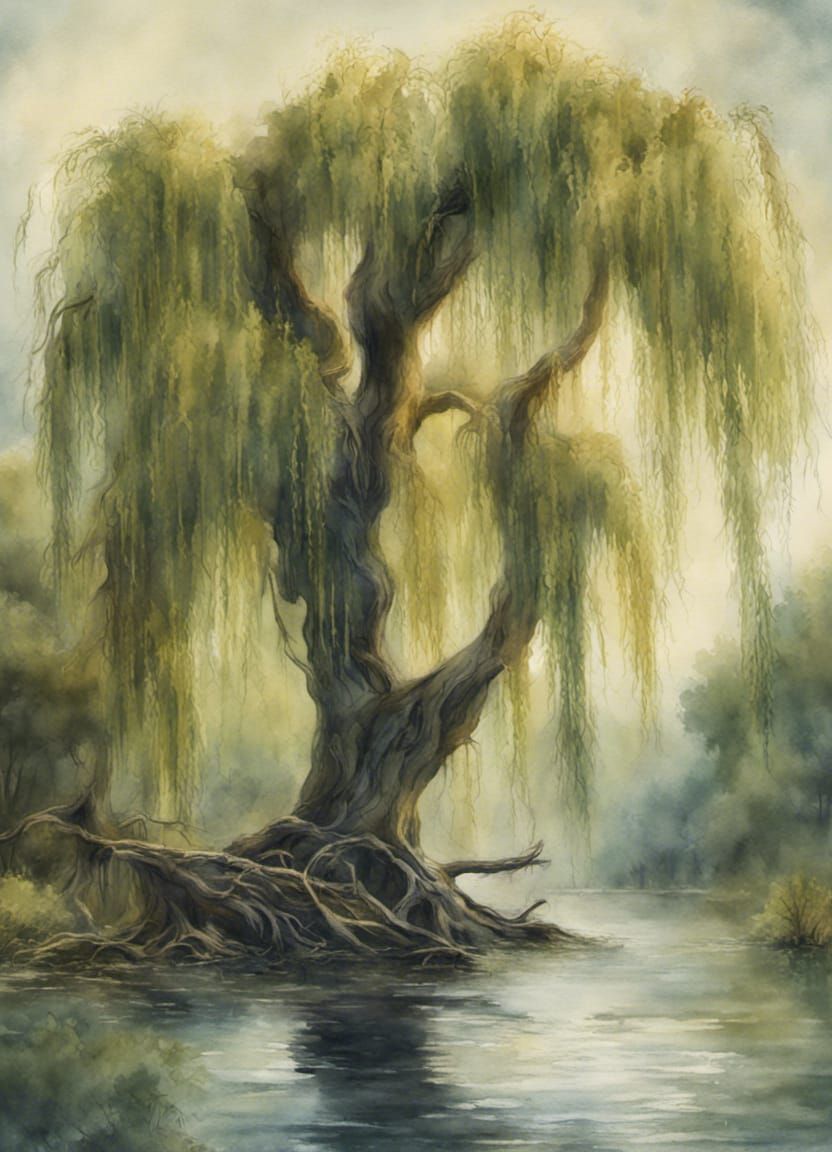 Weeping Willow Tree Watercolor Painting