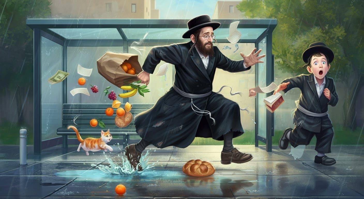 Humbled Orthodox Scholar Rushes to Catch Bus Amidst Chaos