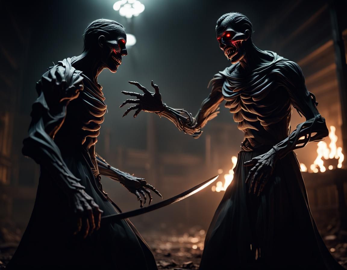 Epic Battle Between Good and Evil in Hyperrealistic Style