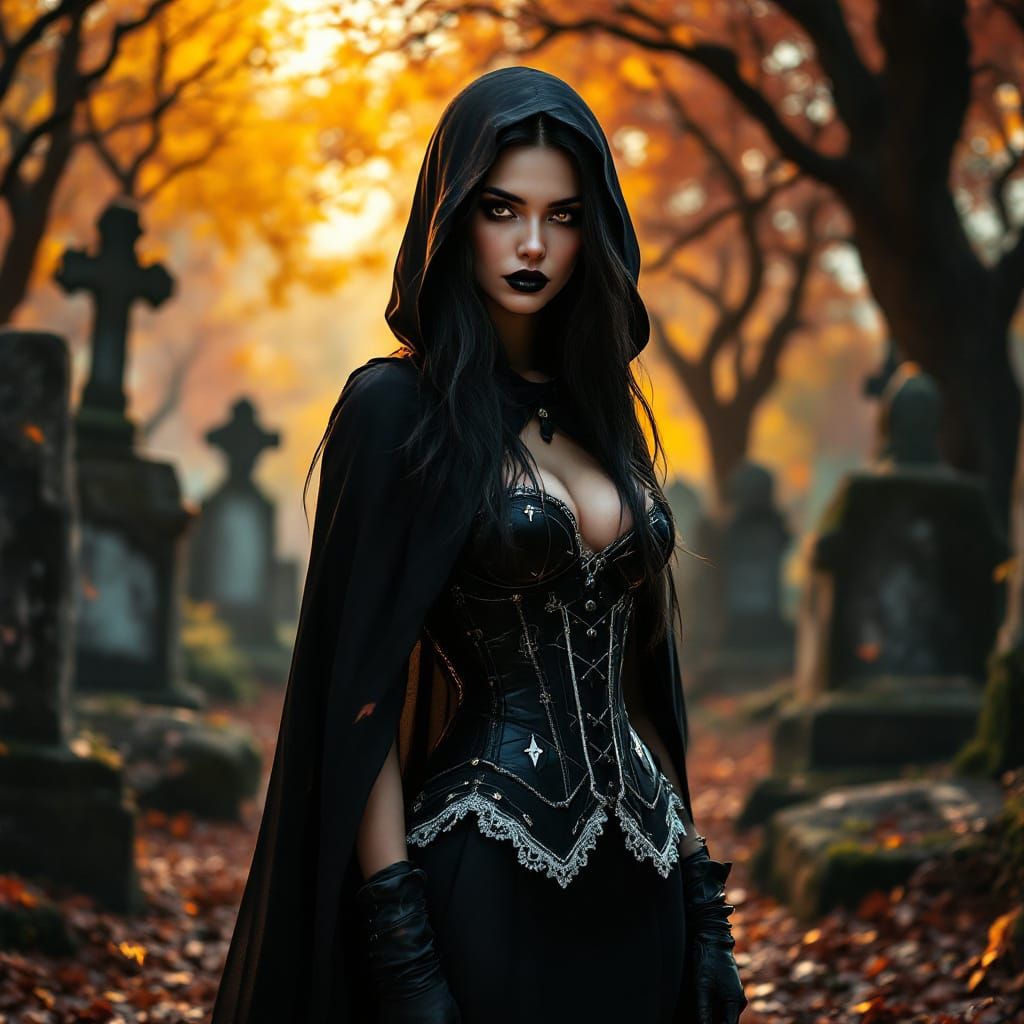 Woman in Cemetery: Hyperrealistic Concept Art