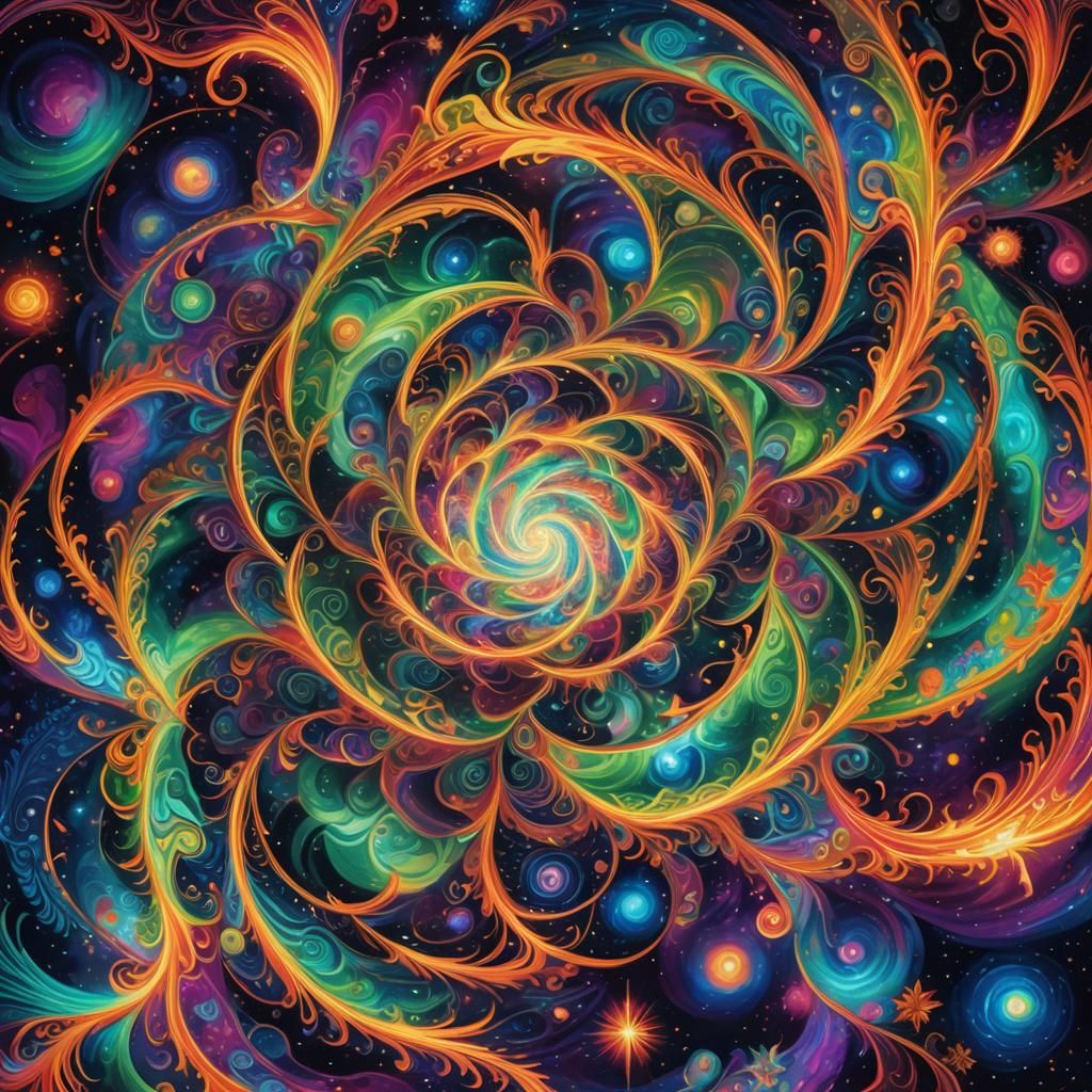 Astral Being Enveloped by Northern Lights in Psychedelic Art