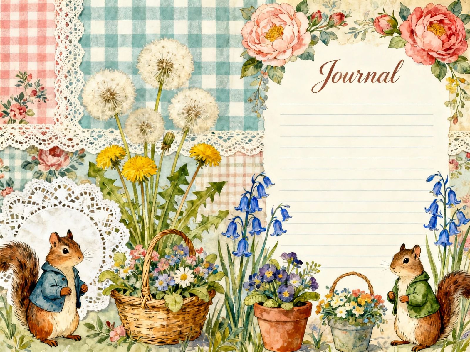 Shabby Chic Junk Journal Page with Chipmunks